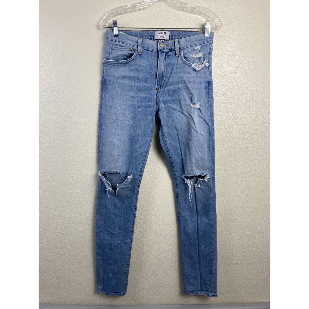 Agolde Womens Jeans size 28 Blue Straight Leg Mid Rise Light wash Distressed